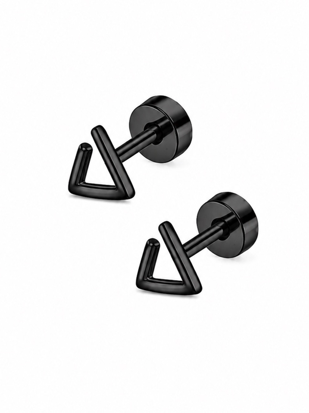Tiny Black Triangle Flat Back Stud Earrings 20G